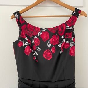 White House Black Market Womens Black and Red Floral Cocktail Dress Size 2